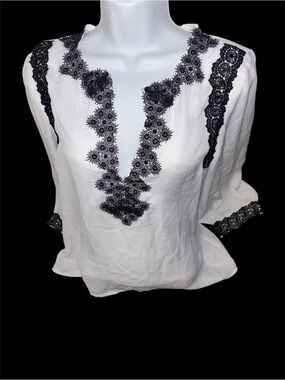 Gracia White Blouse with Black Lace Embroidery